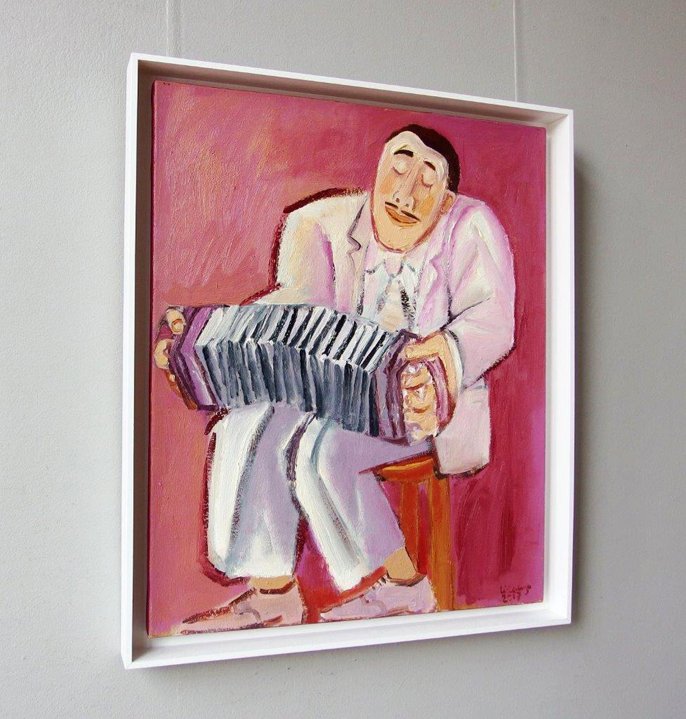 Krzysztof Kokoryn - Pink bandeon player (Oil on Canvas | Größe: 58 x 69 cm | Preis: 6000 PLN)