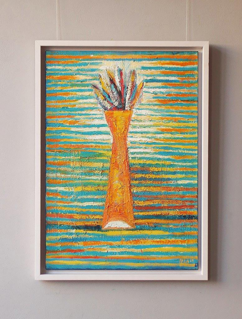 Darek Pala - Vase on a striped background (Oil on Canvas | Size: 79 x 109 cm | Price: 7000 PLN)