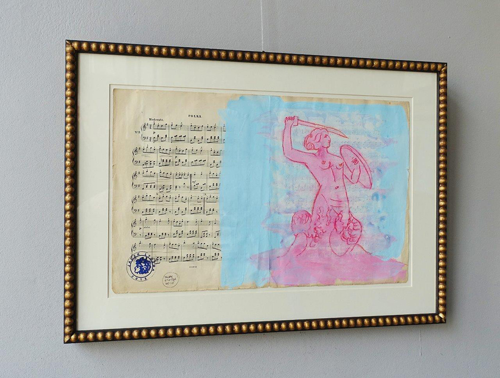 Jacek Łydżba - Mermaid from Warsaw (Tempera on old music sheet | Size: 70 x 56 cm | Price: 1600 PLN)