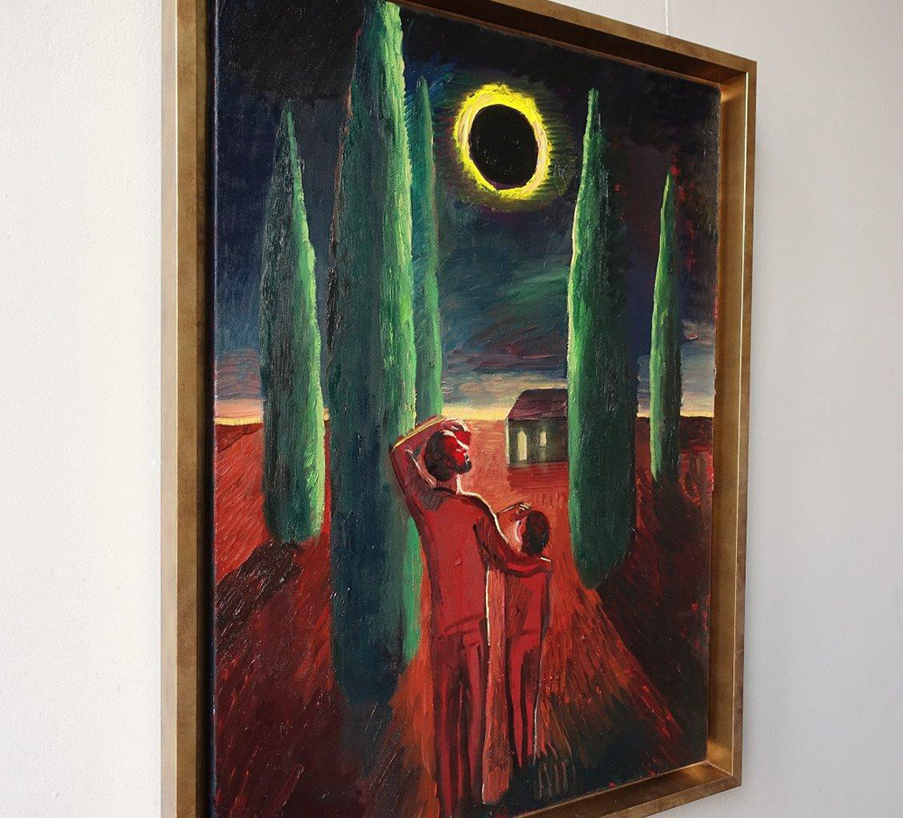 Katarzyna Karpowicz - Father and daughter, solar eclipse (Oil on Canvas | Wymiary: 68 x 88 cm | Cena: 9500 PLN)