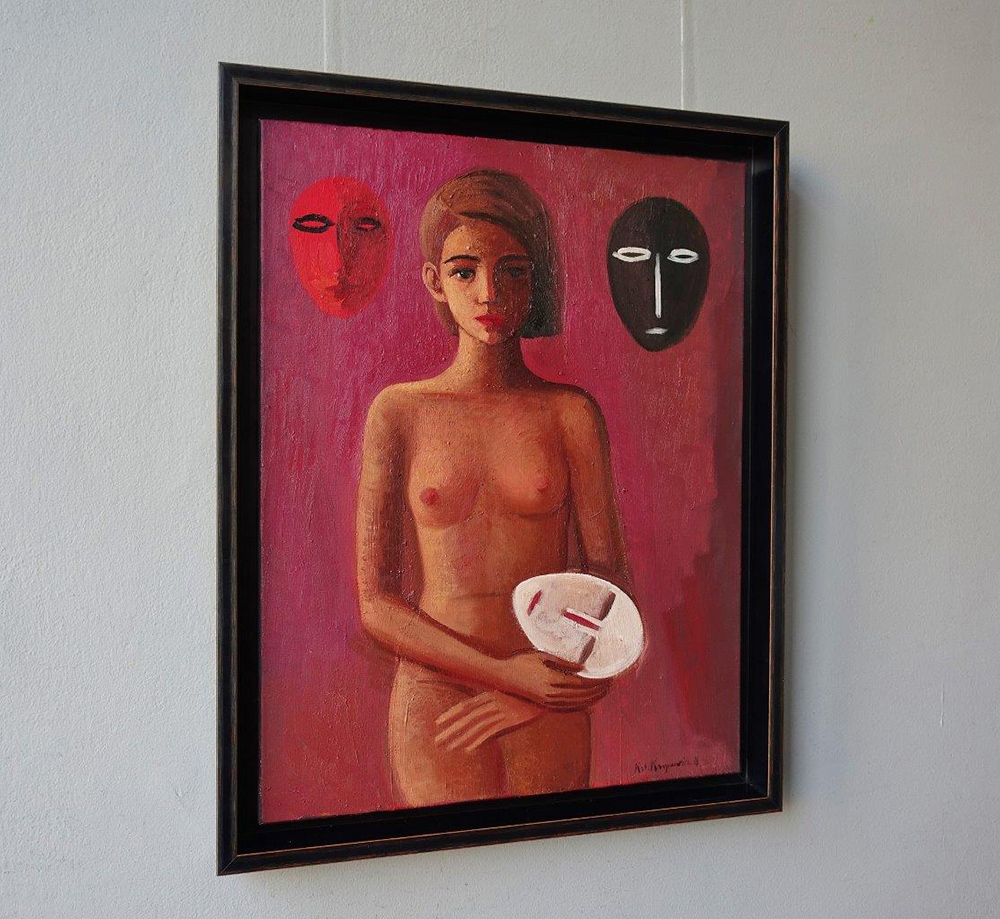 Katarzyna Karpowicz - Girl and masks (Oil on Canvas | Größe: 58 x 73 cm | Preis: 7500 PLN)