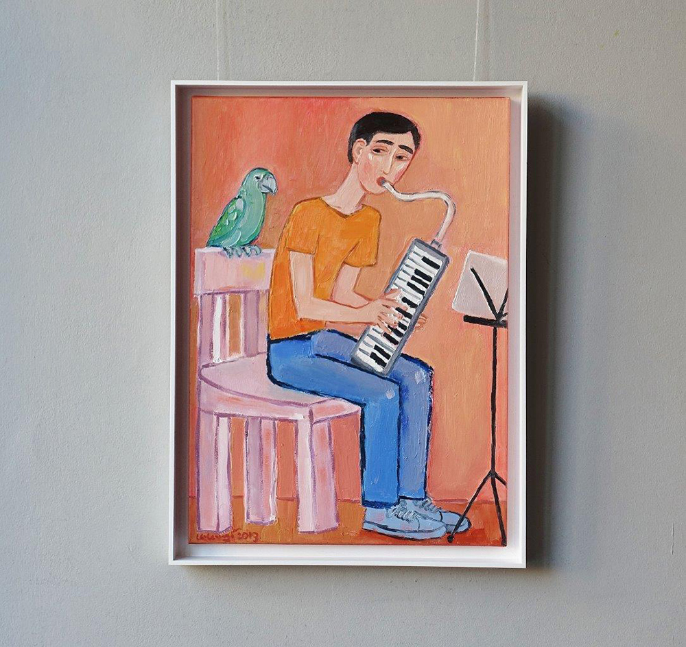 Krzysztof Kokoryn - Musician with parrot (Oil on Canvas | Größe: 56 x 76 cm | Preis: 5500 PLN)