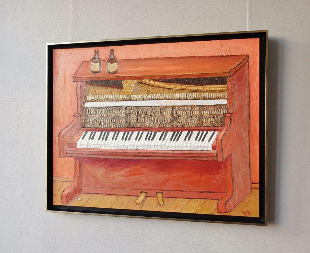 Krzysztof Kokoryn - Two small beers and an old piano (Oil on Canvas | Size: 106 x 86 cm | Price: 6500 PLN)