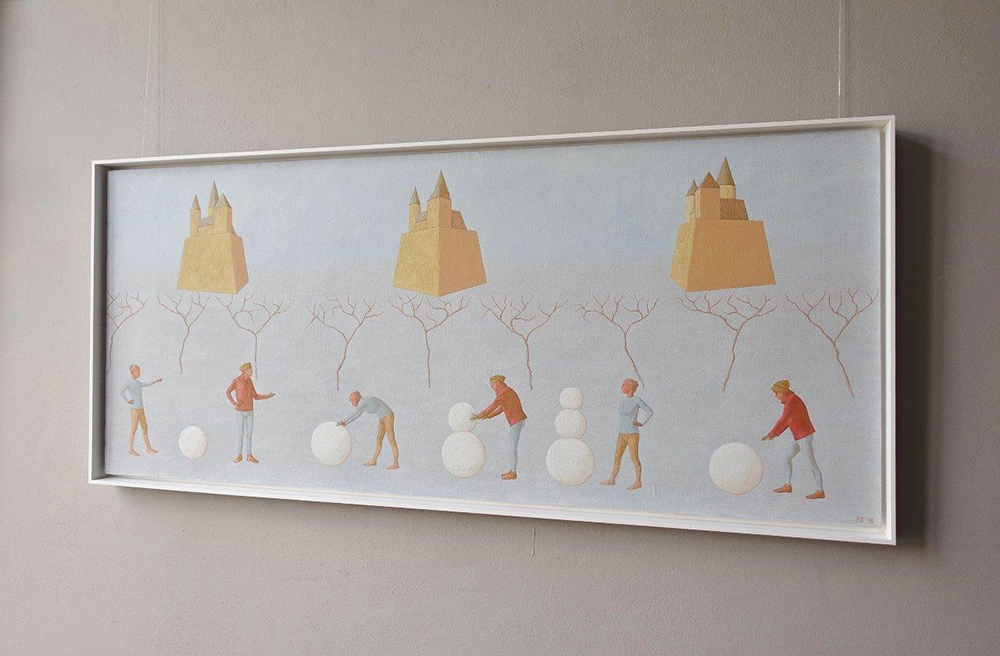 Mikołaj Kasprzyk - Winter - Making a snowman (Oil on Canvas | Size: 153 x 83 cm | Price: 12000 PLN)