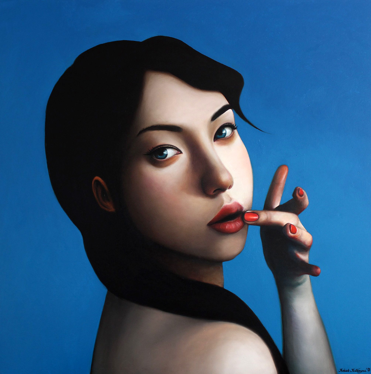 Katarzyna Kubiak - Mrs. Blue (Oil on Canvas | Wymiary: 106 x 106 cm | Cena: 7500 PLN)