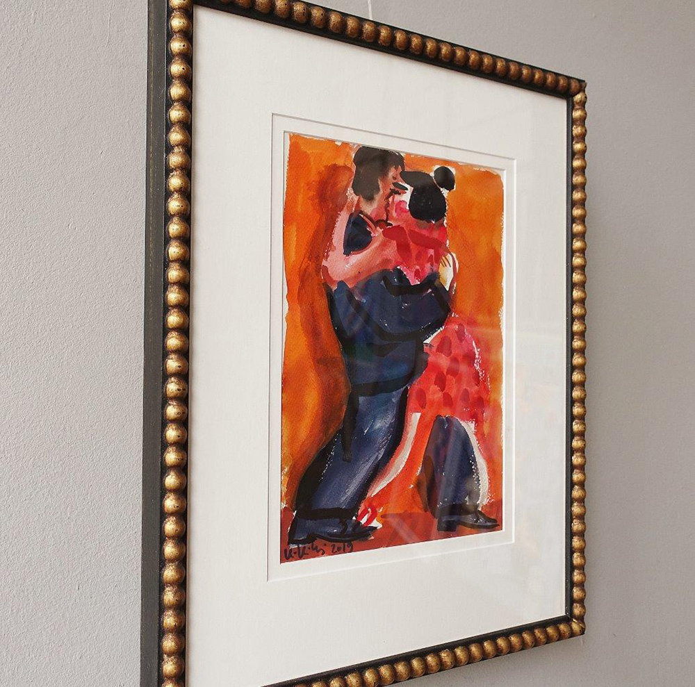 Krzysztof Kokoryn - Couple dancing tango (Tempera on paper | Wymiary: 38 x 48 cm | Cena: 2500 PLN)