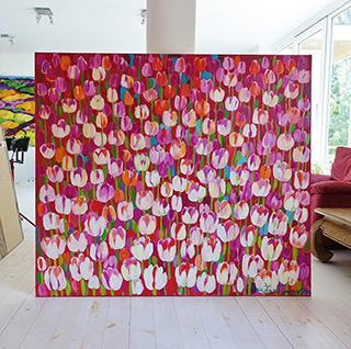 Beata Murawska : Pink tulips field : Oil on Canvas