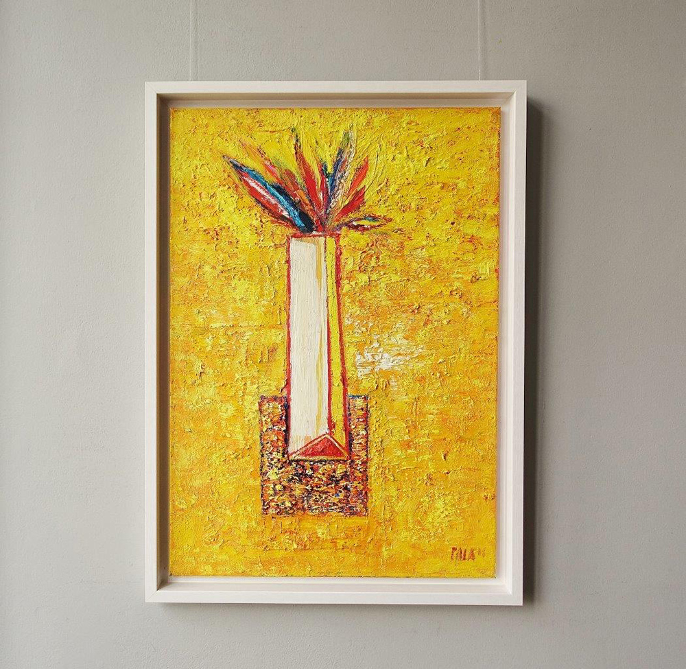 Darek Pala - White vase on a yellow (Oil on Canvas | Größe: 79 x 109 cm | Preis: 7000 PLN)