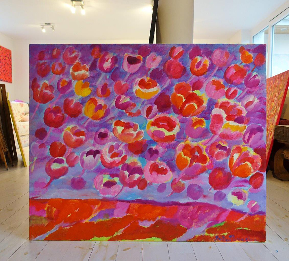 Beata Murawska - Tulips in the sky (Oil on Canvas | Größe: 120 x 100 cm | Preis: 7000 PLN)
