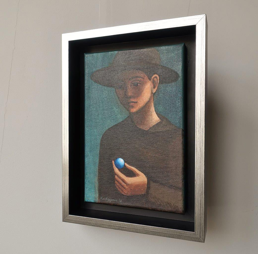 Katarzyna Karpowicz - Boy in a hat with a glass ball (Oil on Canvas | Size: 29 x 39 cm | Price: 5000 PLN)