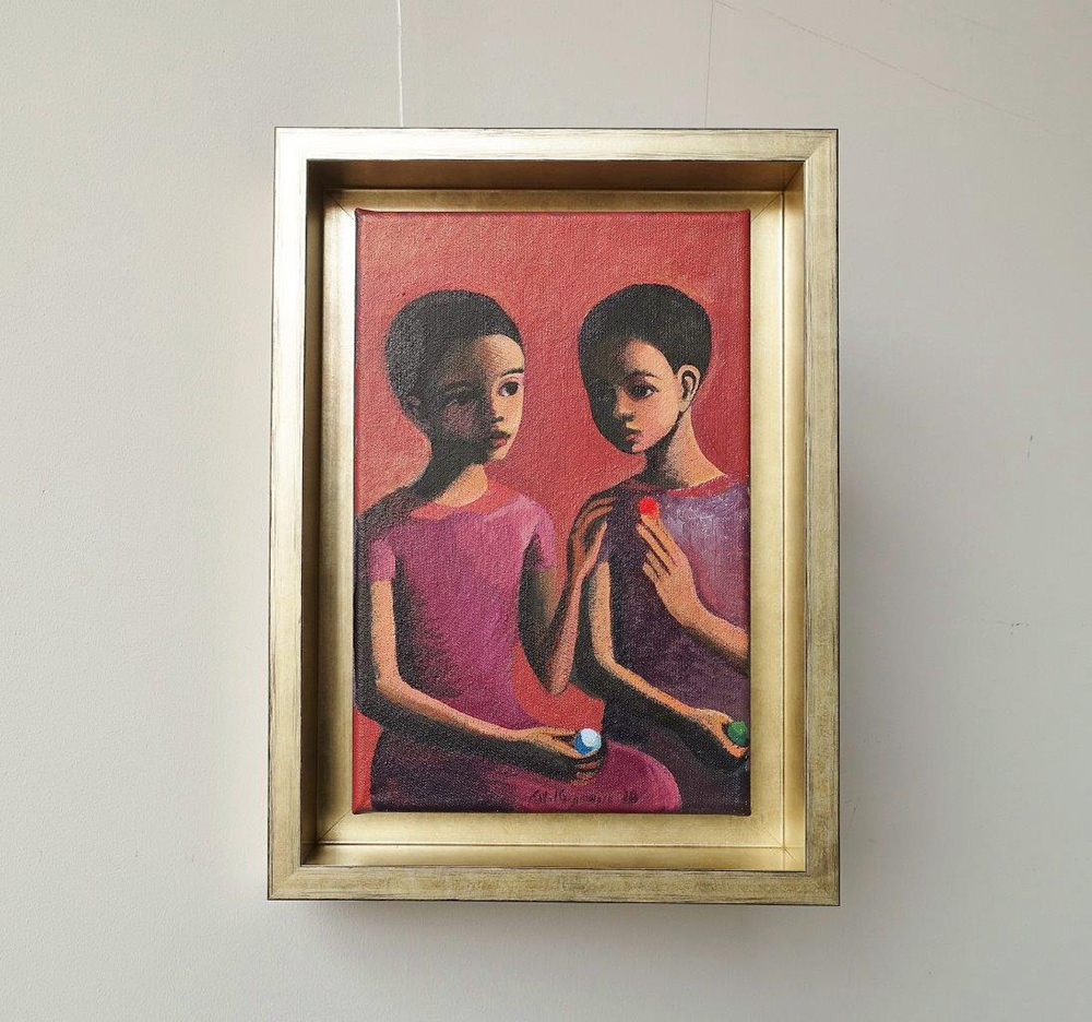 Katarzyna Karpowicz - Two girls with glass balls (Oil on Canvas | Size: 28 x 38 cm | Price: 5000 PLN)