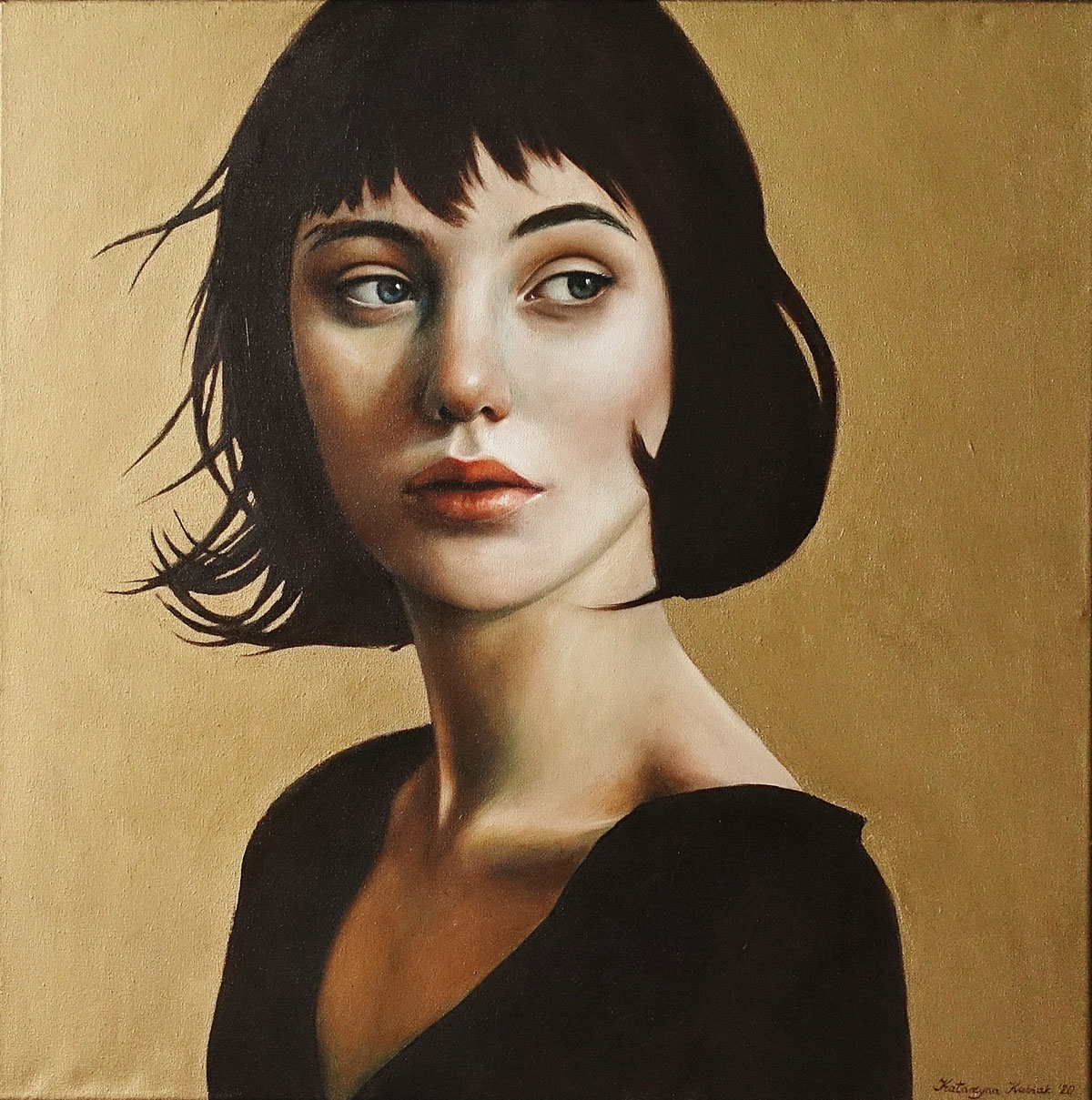 Katarzyna Kubiak - The girl from the golden wall (Oil on Canvas | Größe: 66 x 66 cm | Preis: 7500 PLN)