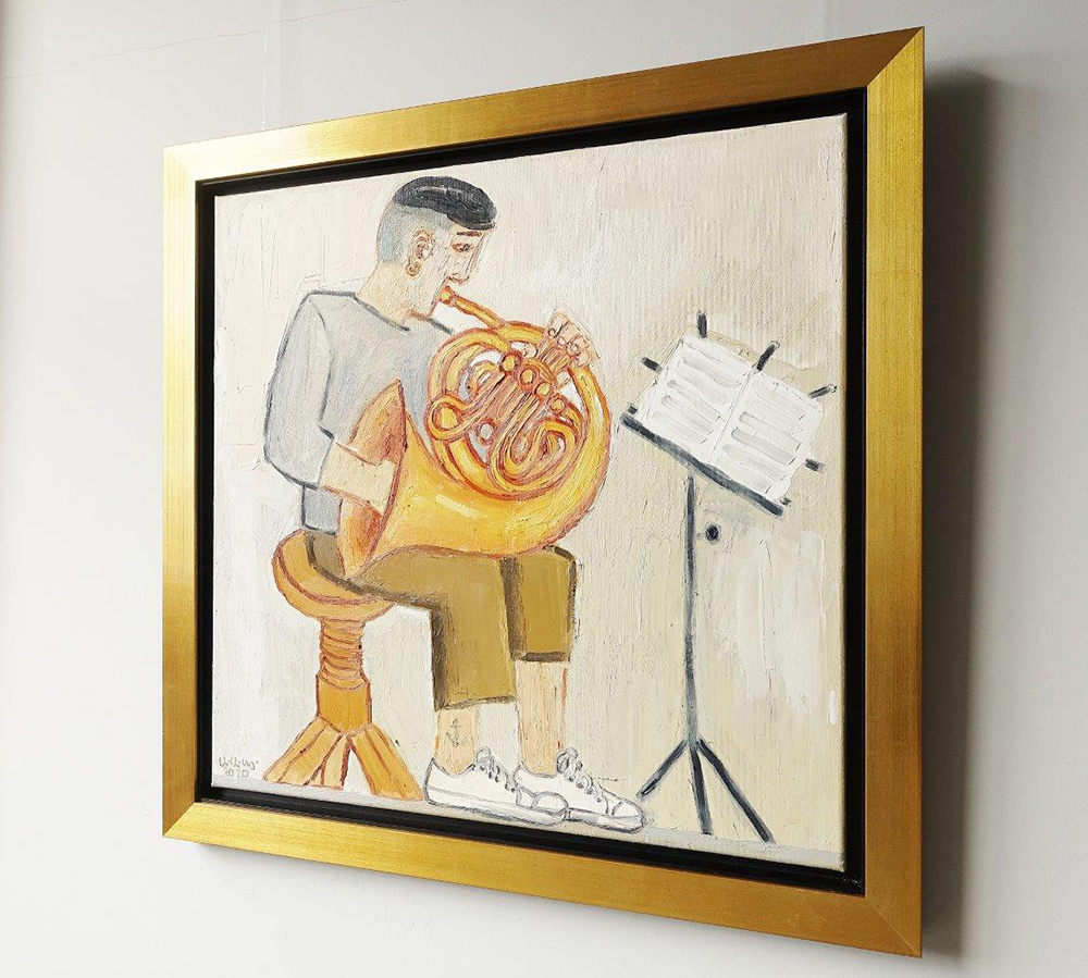 Krzysztof Kokoryn - Horn player (Oil on Canvas | Wymiary: 84 x 84 cm | Cena: 7000 PLN)