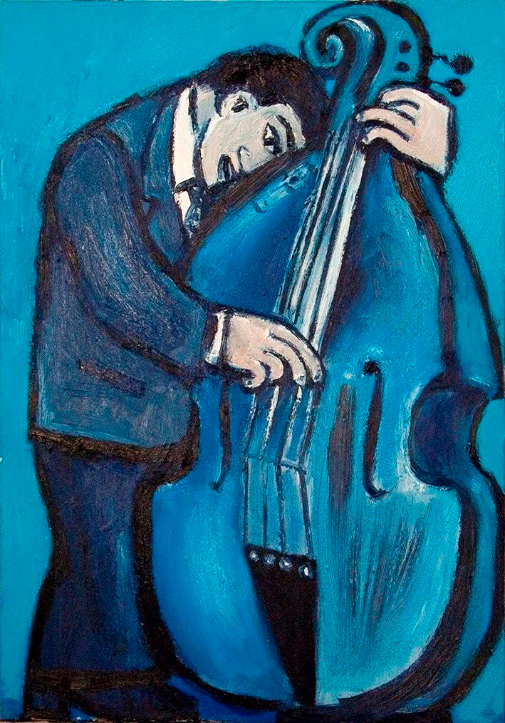 Krzysztof Kokoryn - Blue bass player (Oil on Canvas | Wymiary: 70 x 100 cm | Cena: 8000 PLN)
