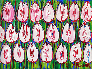 Edward Dwurnik : Pale pink tulips : Oil on Canvas