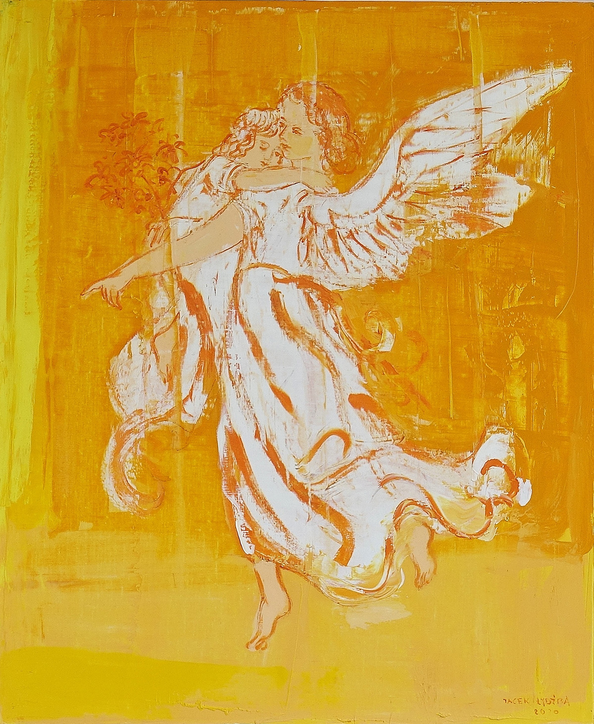 Jacek Łydżba - Guardian angel with yellow (Oil on Canvas | Size: 108 x 128 cm | Price: 8000 PLN)