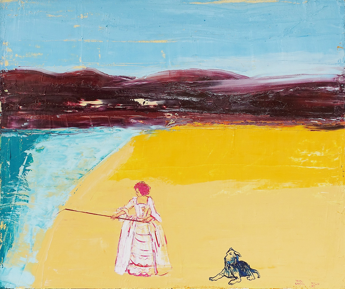 Jacek Łydżba - Lady with a fishing rod (Oil on Canvas | Wymiary: 128 x 108 cm | Cena: 7500 PLN)