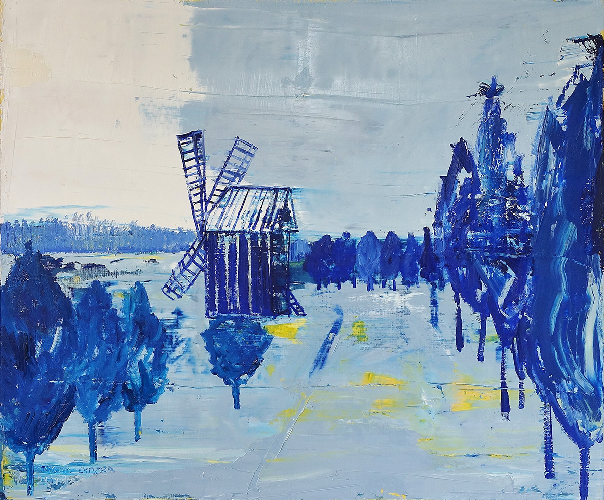 Jacek Łydżba - Winter landscape with a windmill (Oil on Canvas | Size: 128 x 108 cm | Price: 11000 PLN)