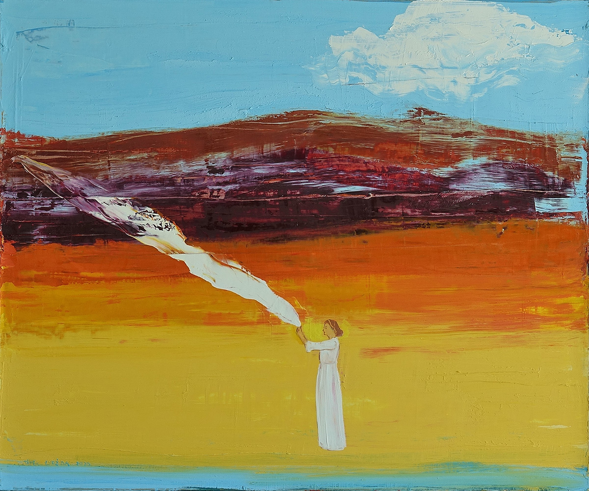 Jacek Łydżba - Woman with white smoke (Oil on Canvas | Size: 128 x 108 cm | Price: 8000 PLN)