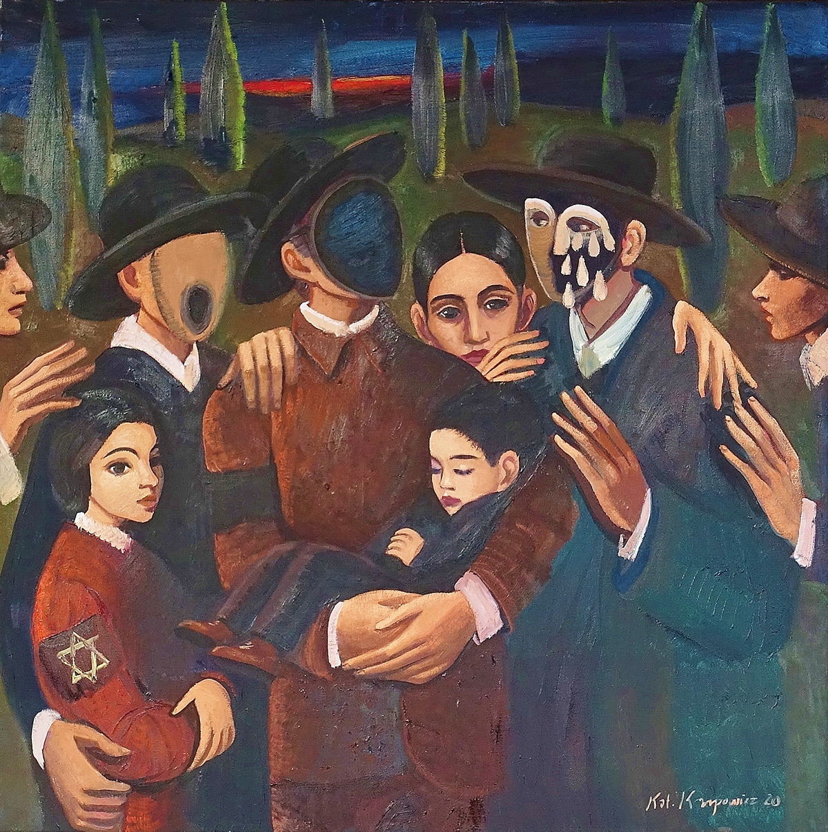 Katarzyna Karpowicz - Last meeting in sztetl (Oil on Canvas | Size: 95 x 95 cm | Price: 13000 PLN)