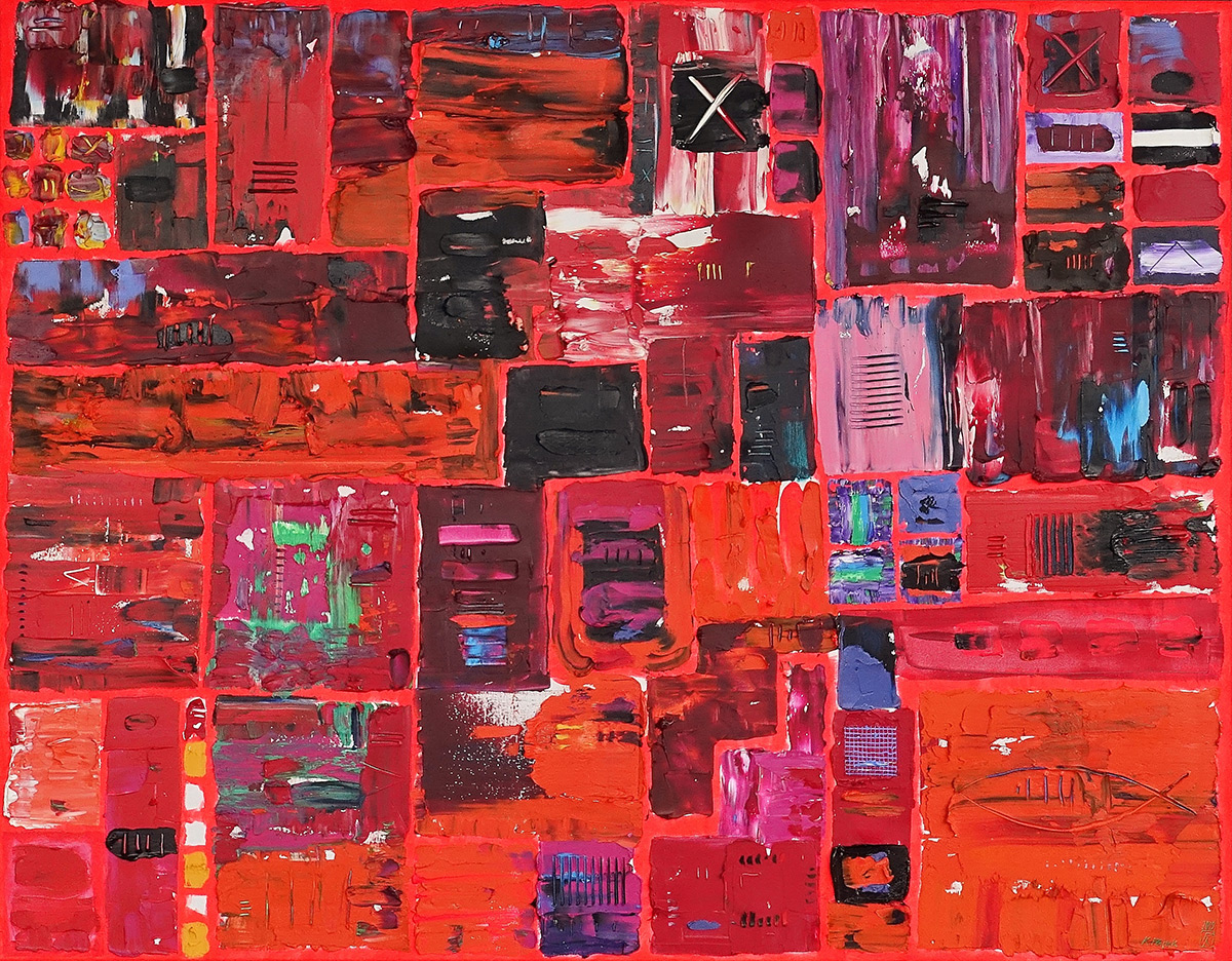 Krzysztof Pająk - DNA codes - Red (Acrylic on canvas | Größe: 152 x 130 cm | Preis: 14000 PLN)