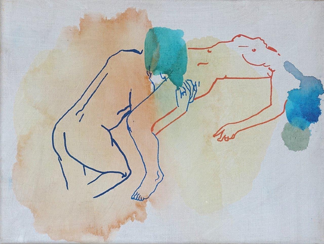 Agnieszka Sandomierz - French love (Tempera on canvas | Wymiary: 46 x 36 cm | Cena: 2900 PLN)