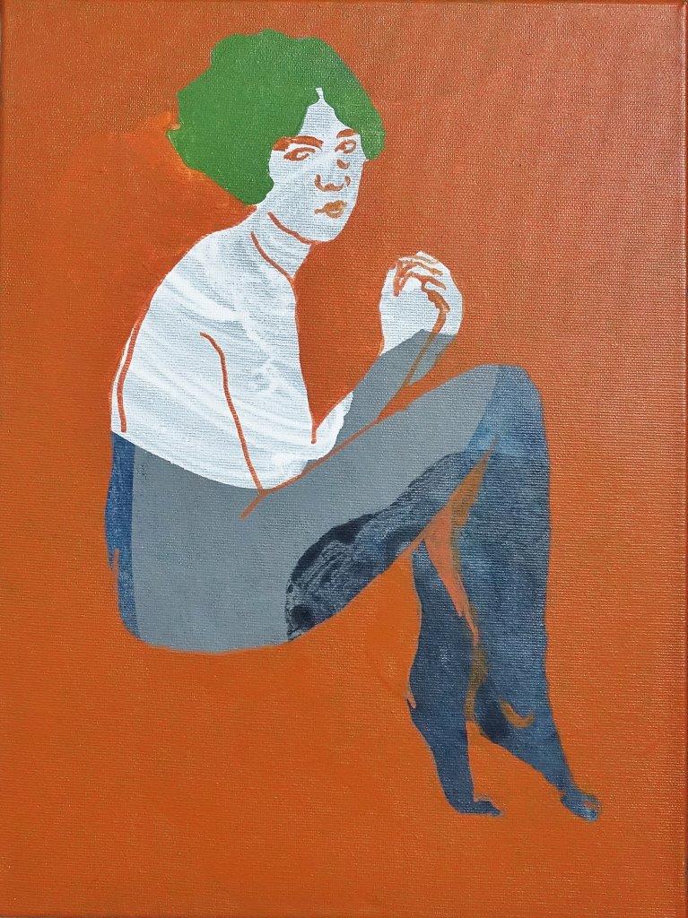 Agnieszka Sandomierz - Green-haired model (Tempera on canvas | Wymiary: 36 x 46 cm | Cena: 2500 PLN)