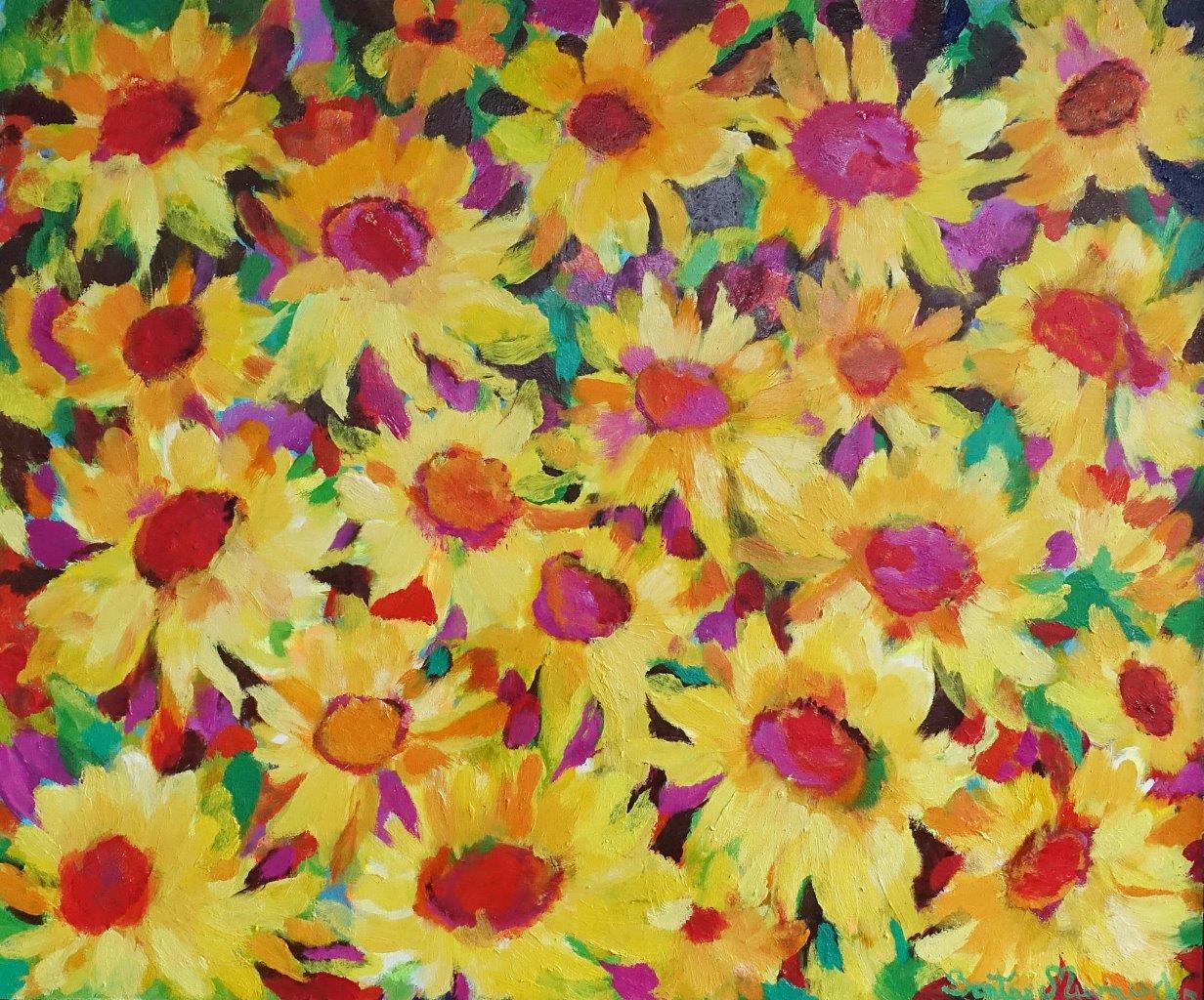 Beata Murawska - Fall night sunflowers (Oil on Canvas | Größe: 126 x 106 cm | Preis: 7000 PLN)