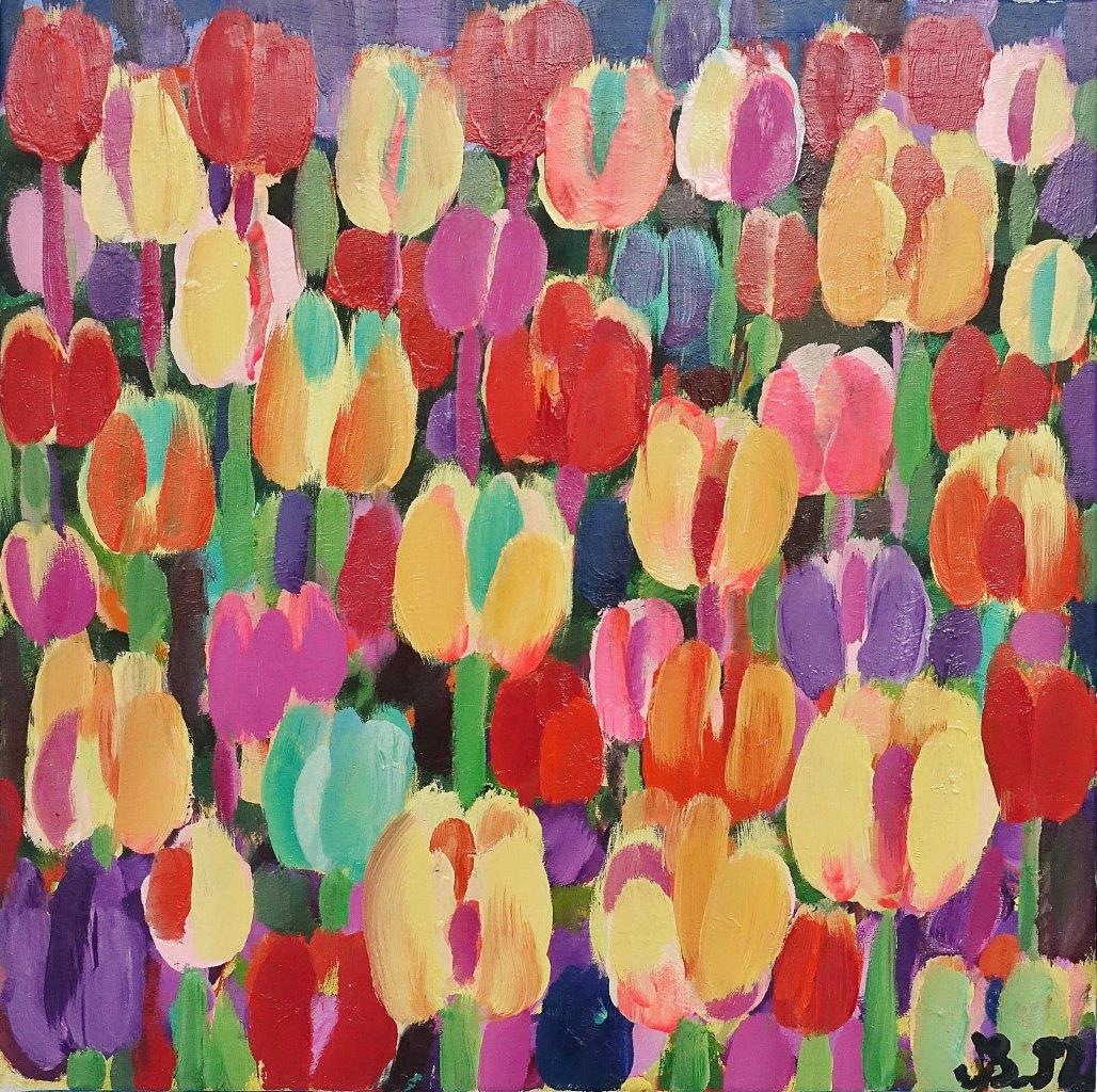 Beata Murawska - Tulips on the moon (Oil on Canvas | Wymiary: 56 x 56 cm | Cena: 3500 PLN)