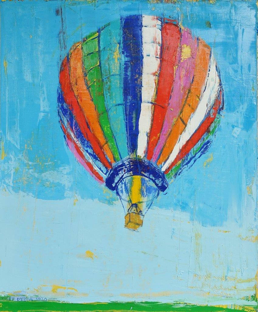 Jacek Łydżba - Balloon takeoff (Oil on Canvas | Size: 109 x 129 cm | Price: 8000 PLN)