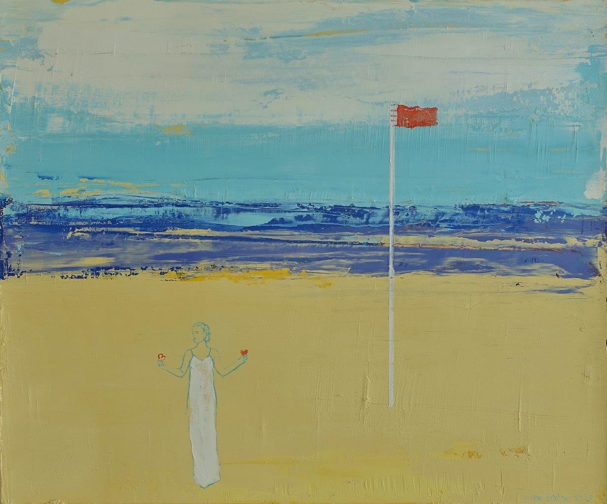 Jacek Łydżba - Landscape with a red flag (Oil on Canvas | Size: 129 x 109 cm | Price: 12000 PLN)