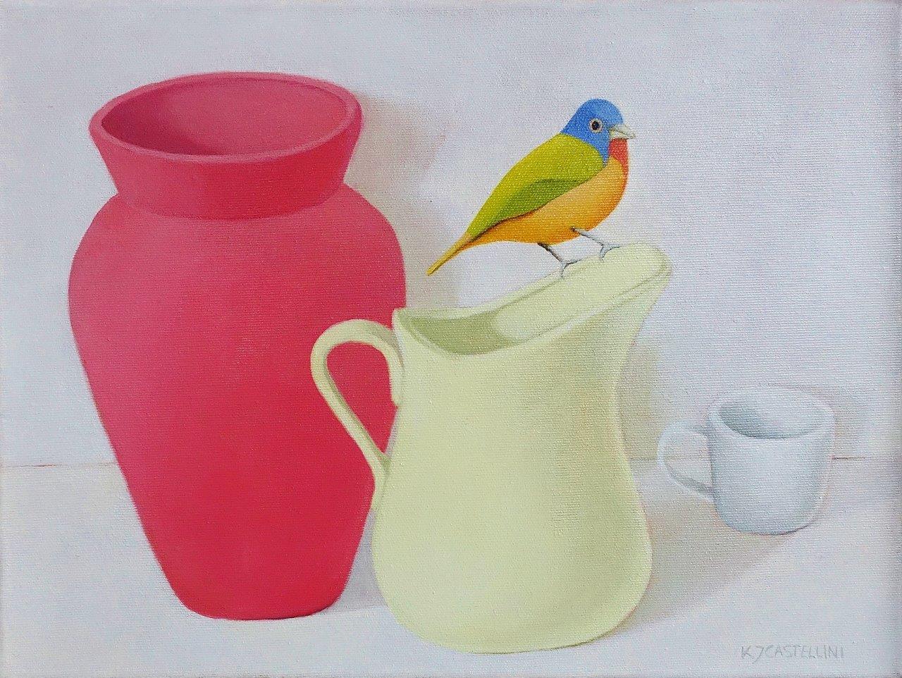 Katarzyna Castellini - Multicolored bird (Acrylic on canvas | Wymiary: 46 x 36 cm | Cena: 2900 PLN)