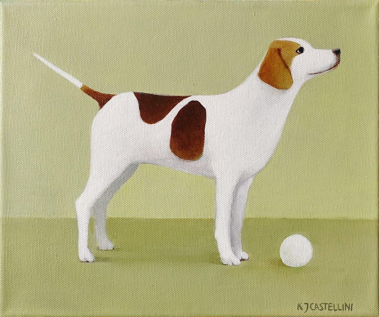 Katarzyna Castellini - Dog with a ball (Oil on Canvas | Wymiary: 35 x 29 cm | Cena: 2600 PLN)