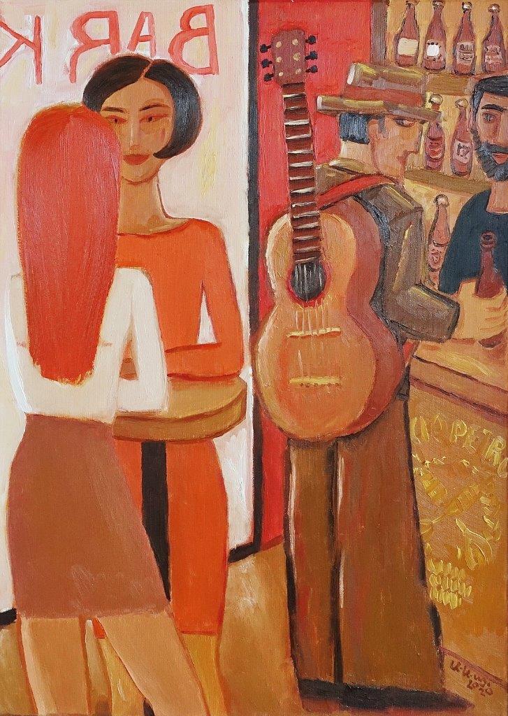 Krzysztof Kokoryn - In the bar (Oil on Canvas | Size: 58 x 78 cm | Price: 7000 PLN)