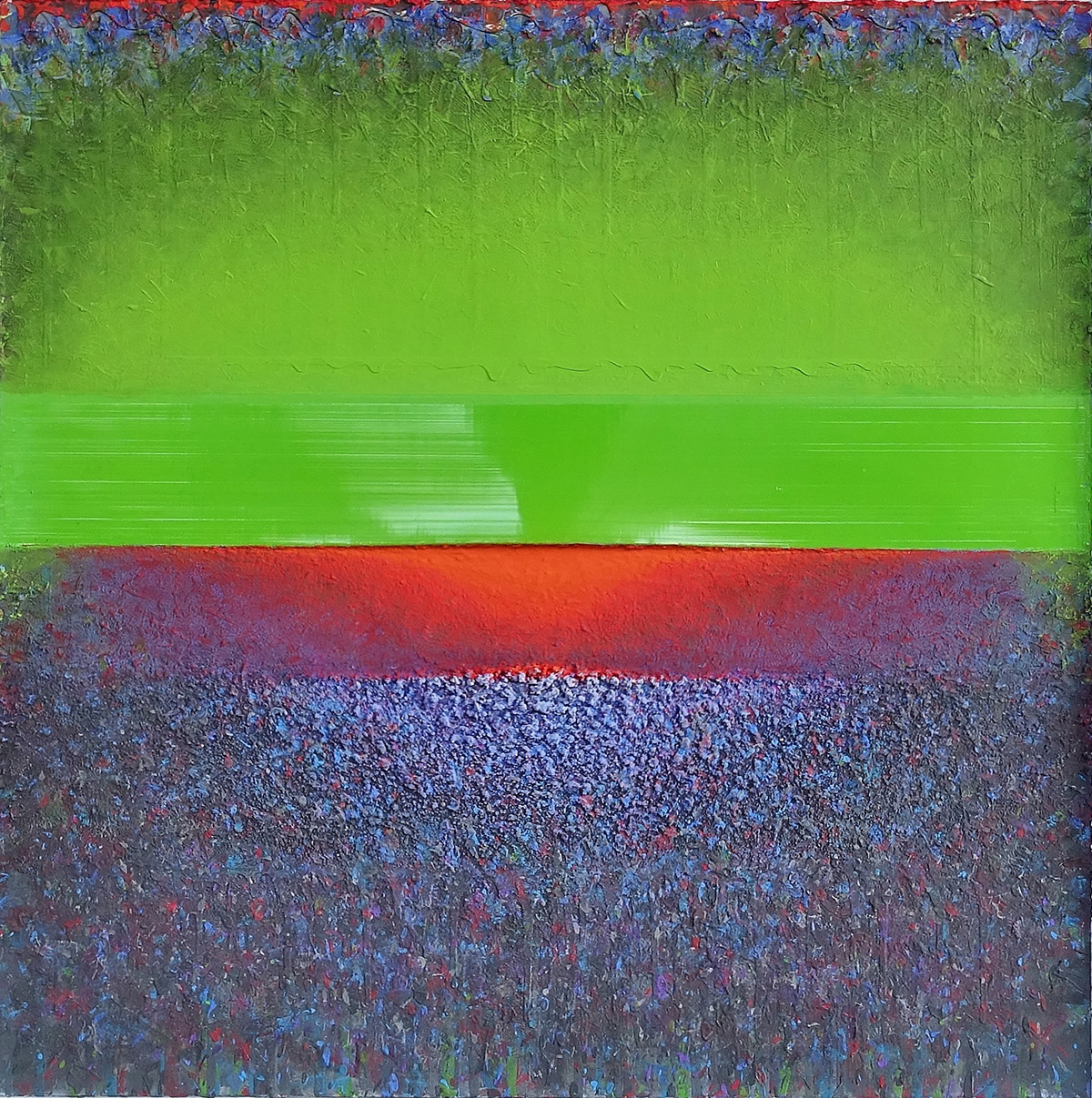 Sebastian Skoczylas - The green bay (Mixed media on canvas | Wymiary: 90 x 90 cm | Cena: 10000 PLN)