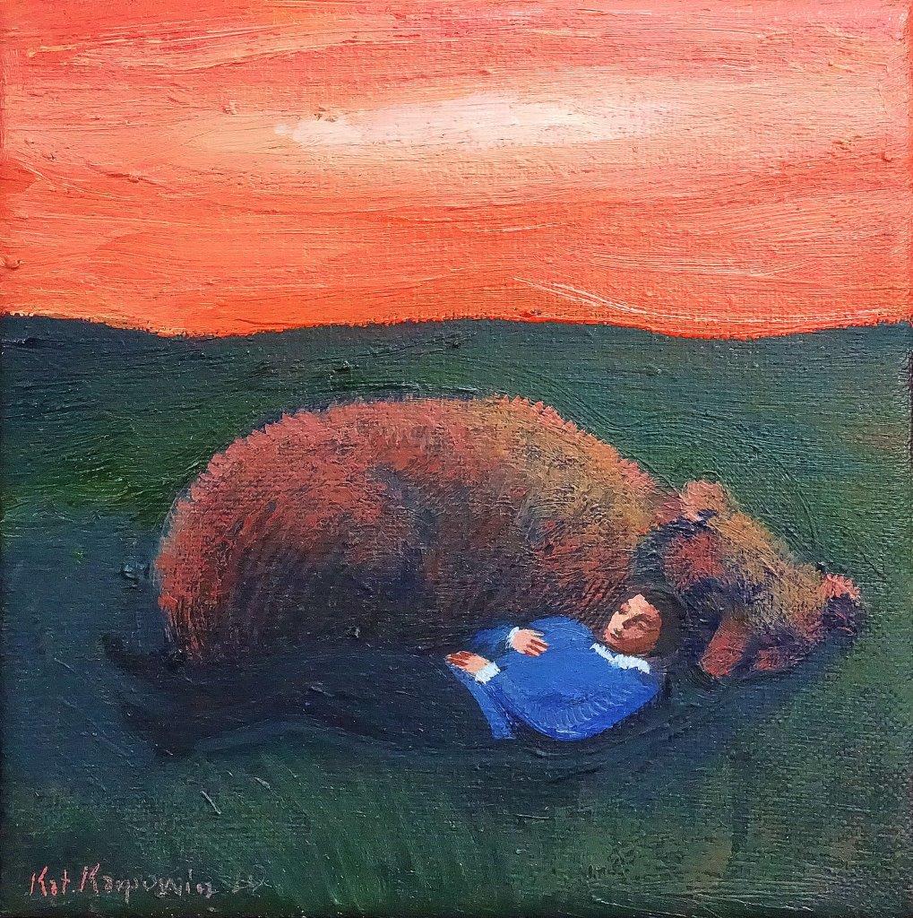 Katarzyna Karpowicz - A dream about a bear (Oil on Canvas | Wymiary: 20 x 20 cm | Cena: 2900 PLN)