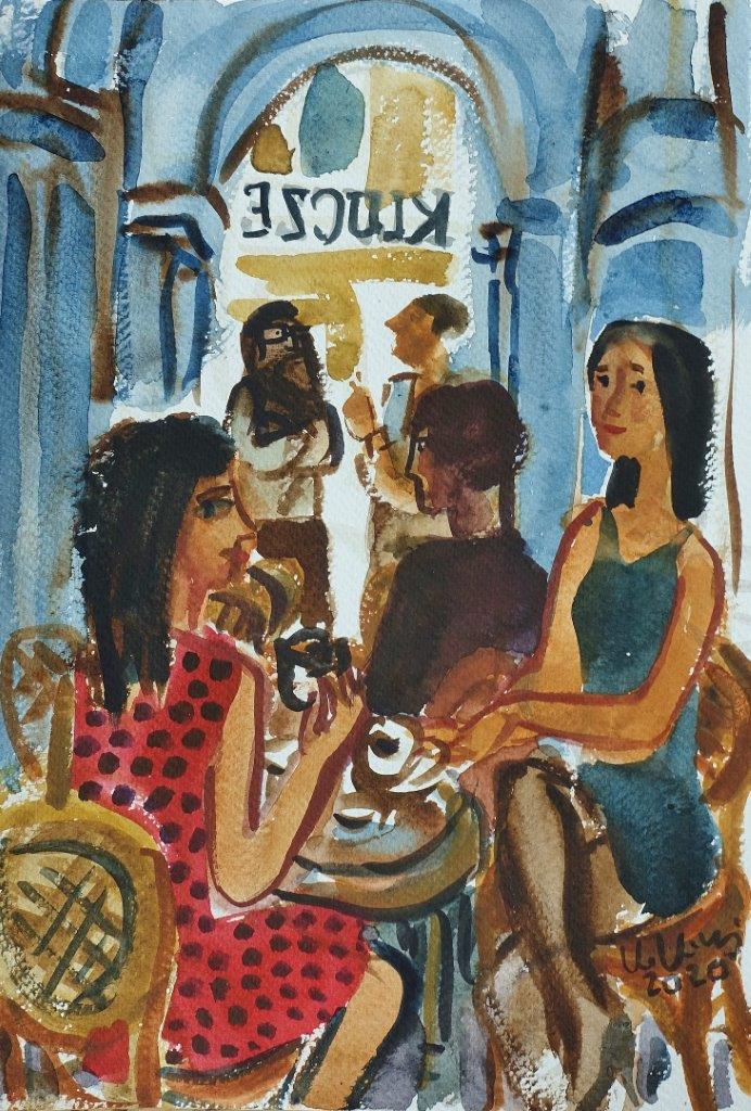 Krzysztof Kokoryn - At a table in Charlotte (Tempera on paper | Size: 39 x 49 cm | Price: 1600 PLN)