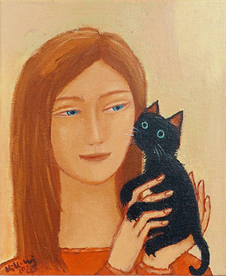 Krzysztof Kokoryn : Girl with a kitten : Oil on Canvas