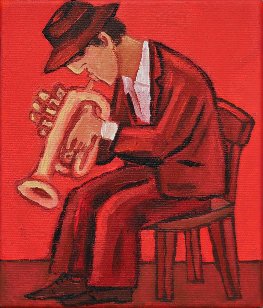 Krzysztof Kokoryn - Trumpet player (Oil on Canvas | Size: 22 x 25 cm | Price: 2200 PLN)