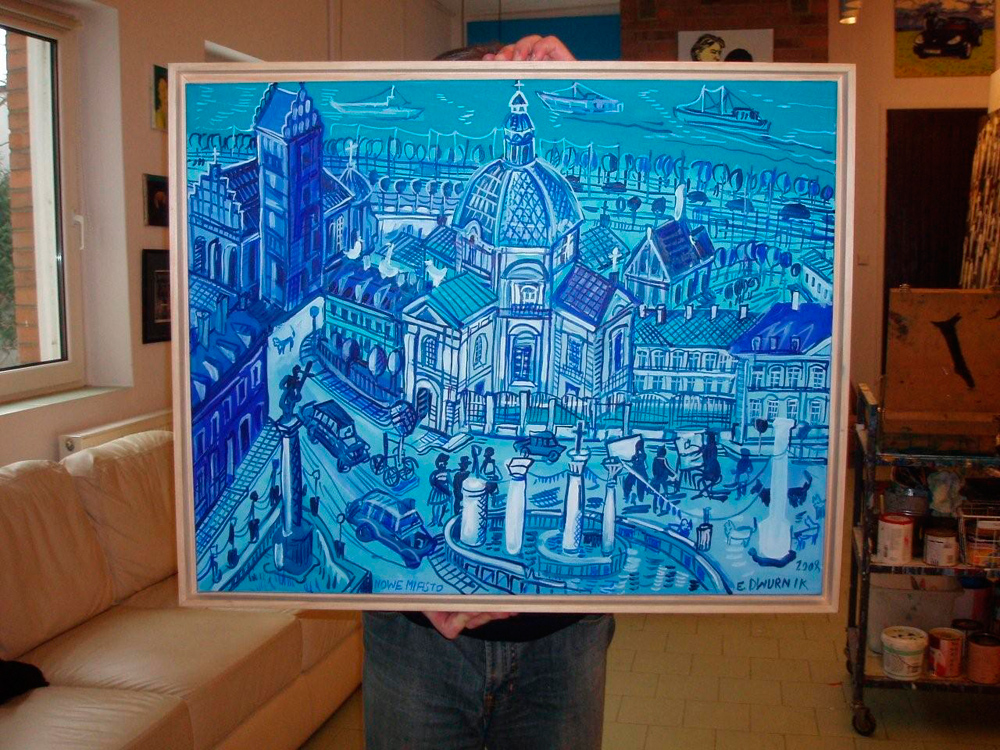 Edward Dwurnik - Blue City (Oil on Canvas | Wymiary: 81 x 65 cm | Cena: 14000 PLN)