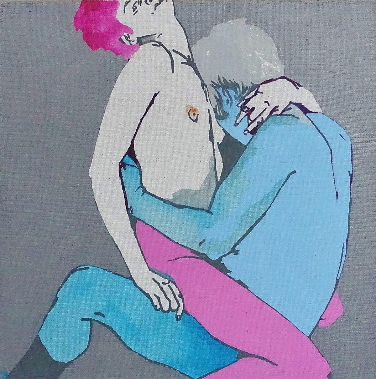 Agnieszka Sandomierz - Couple (Tempera on canvas | Wymiary: 36 x 36 cm | Cena: 3500 PLN)