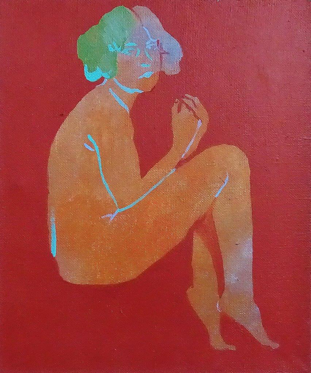 Agnieszka Sandomierz - Green-haired model (Tempera on canvas | Size: 31 x 36 cm | Price: 3000 PLN)