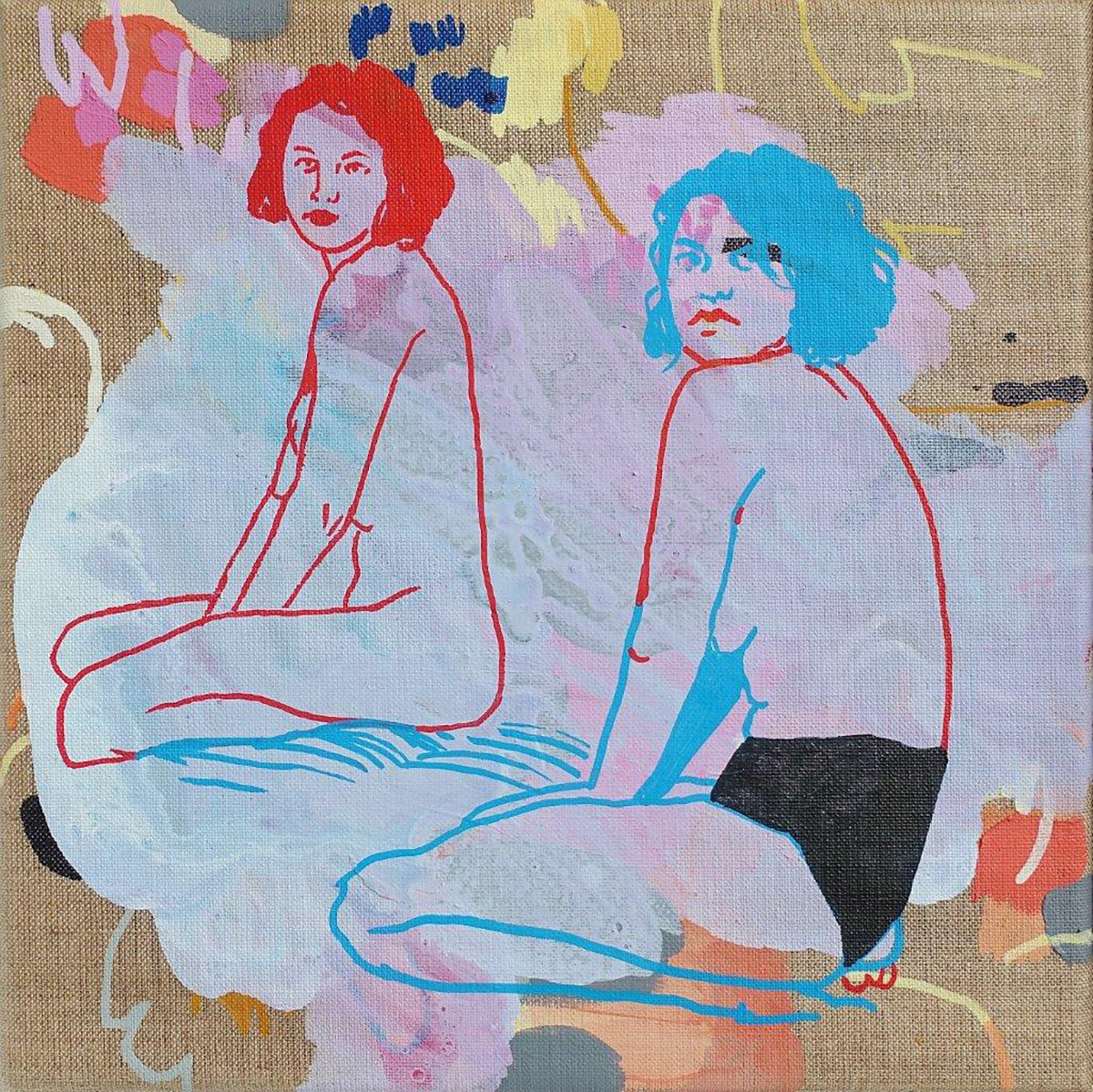 Agnieszka Sandomierz - Two girls (Tempera on canvas | Size: 36 x 36 cm | Price: 3000 PLN)