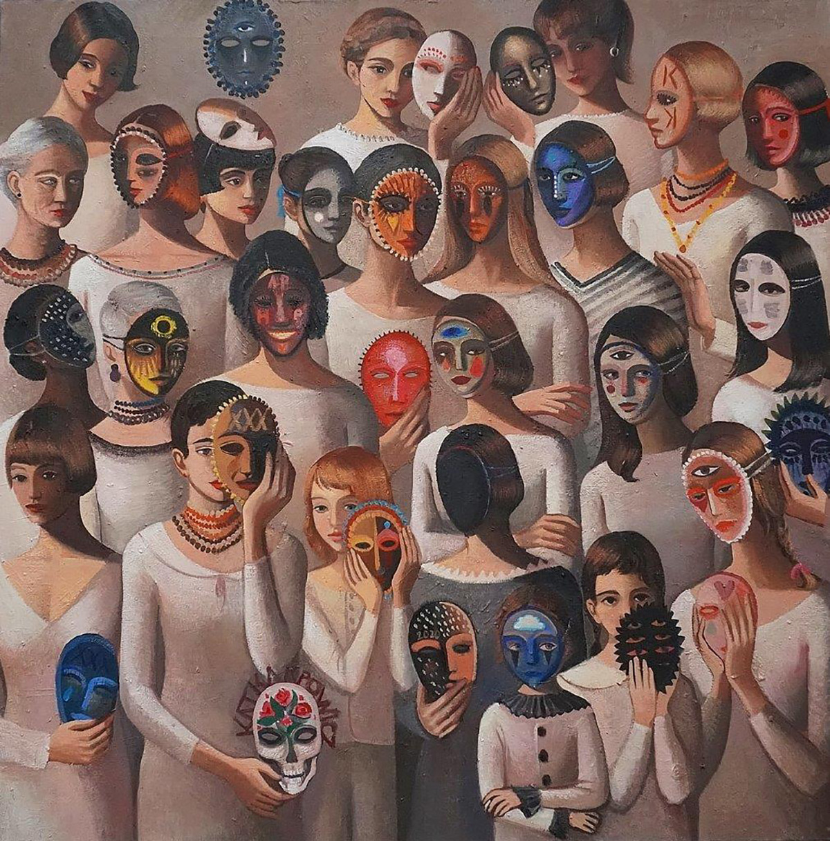 Katarzyna Karpowicz - Are you happy? (Oil on Canvas | Größe: 130 x 130 cm | Preis: 29000 PLN)