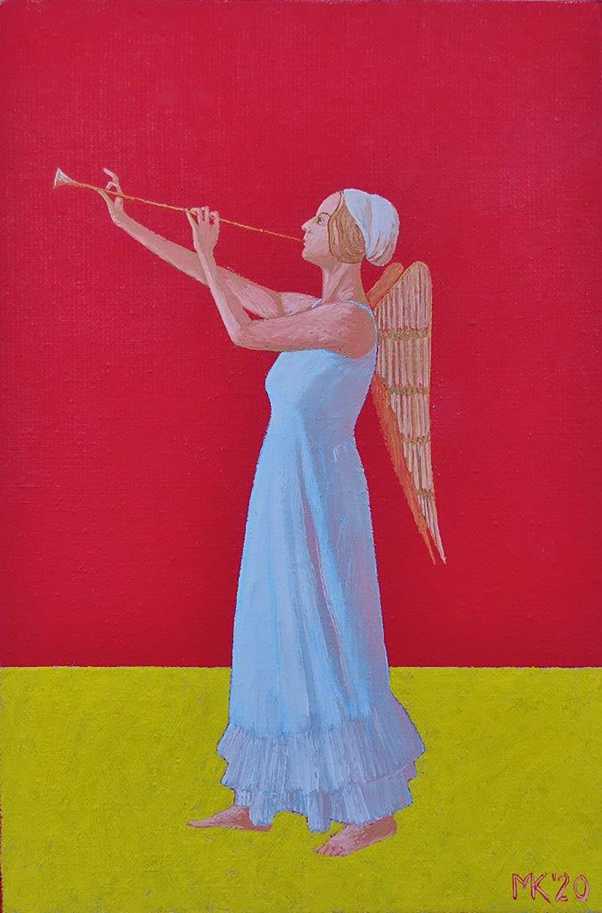Mikołaj Kasprzyk - Angel with a trumpet (Oil on Canvas | Größe: 24 x 33 cm | Preis: 1900 PLN)