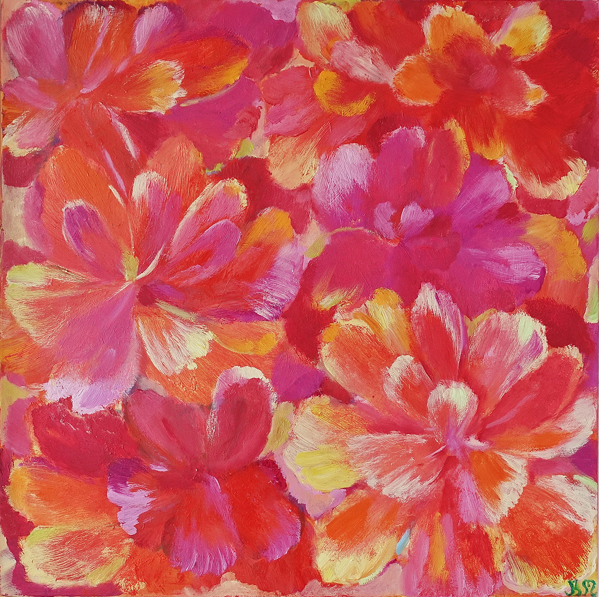 Beata Murawska - Blooming joy Orange / Pink (Oil on Canvas | Size: 76 x 76 cm | Price: 4500 PLN)