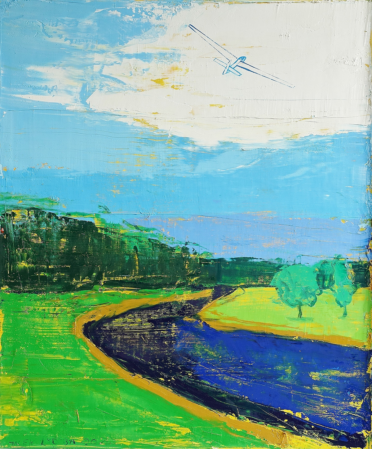 Jacek Łydżba - Glider over the river (Oil on Canvas | Size: 106 x 126 cm | Price: 8000 PLN)