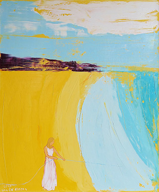 Jacek Łydżba : Lonely woman and vertical horizon : Oil on Canvas