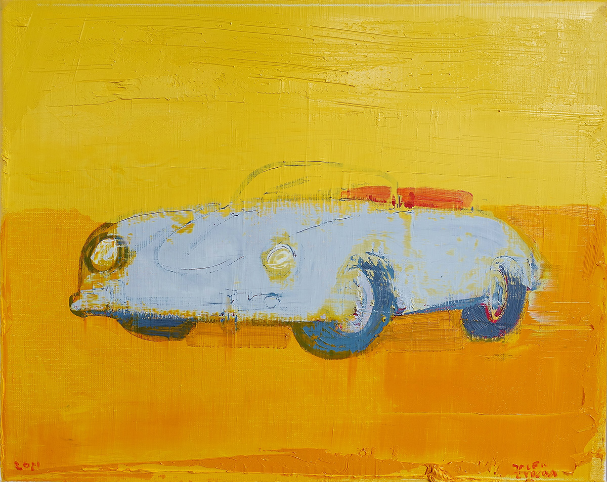 Jacek Łydżba - Old white Porsche (Oil on Canvas | Größe: 58 x 48 cm | Preis: 4000 PLN)
