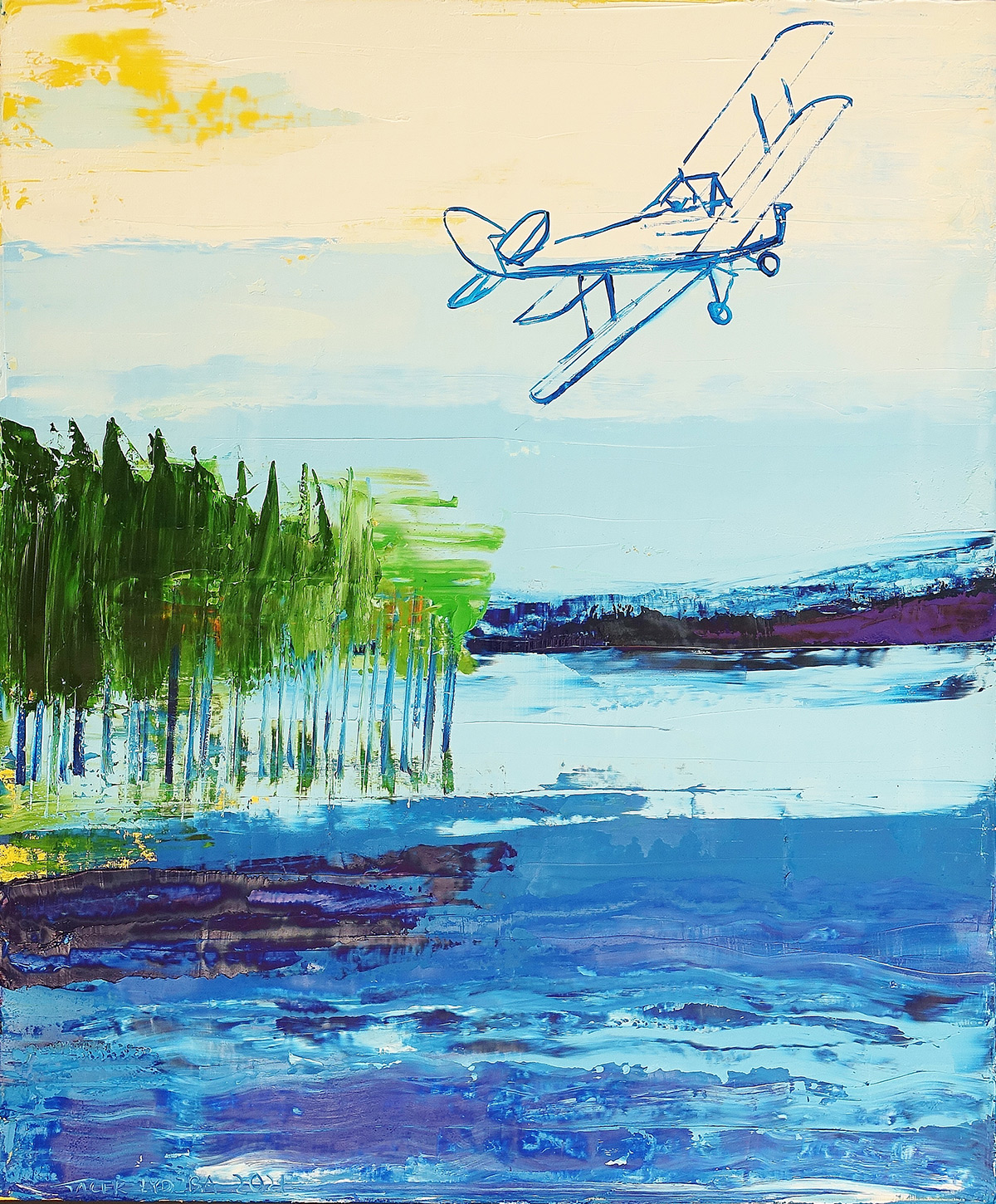 Jacek Łydżba - Plane over the lake (Oil on Canvas | Size: 106 x 126 cm | Price: 7500 PLN)